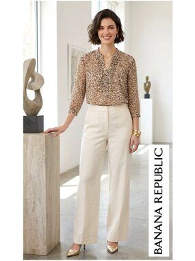 (3 for $30) BANANA REPUBLIC - Neutral organic print 3/4 sleeve blouse